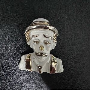 Vintage Clown Brooch with Gold Accents
